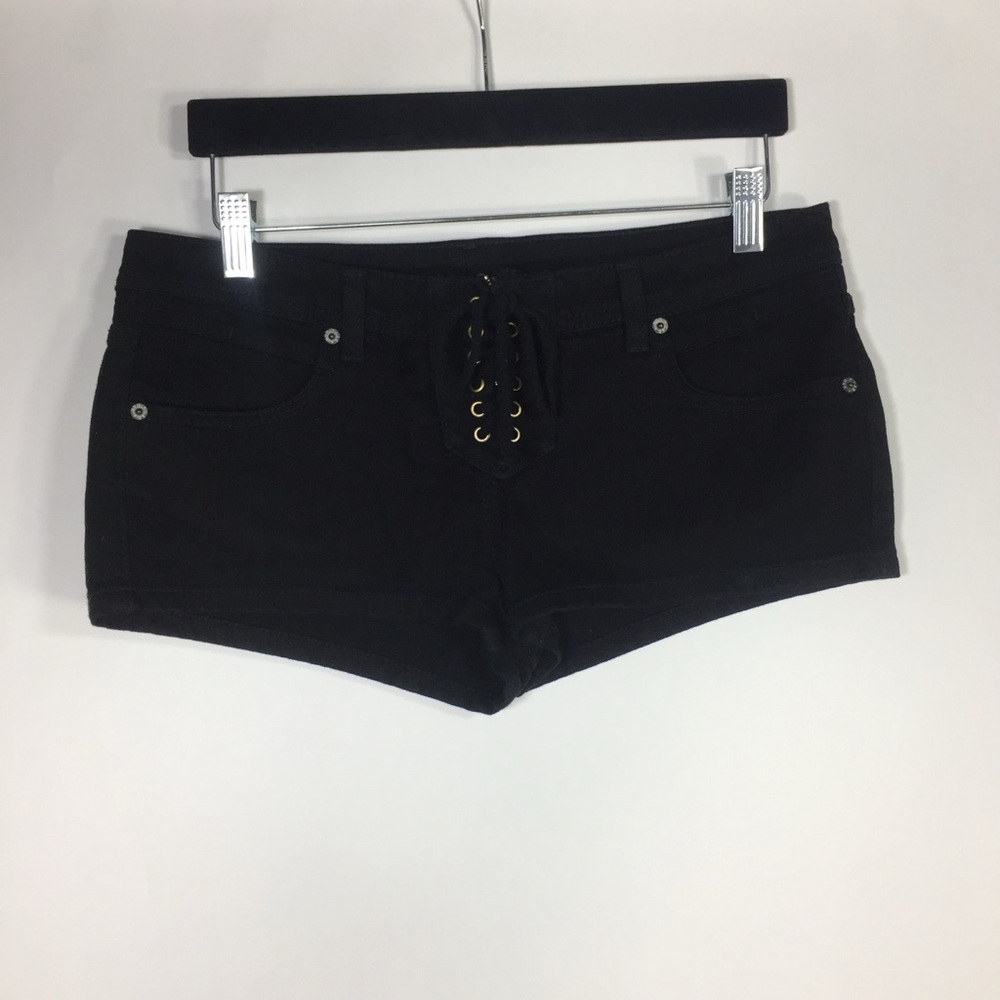 Carmar Black Lace-Up Denim Mini Low Rise Shorts Size 28 - Picture 3 of 8